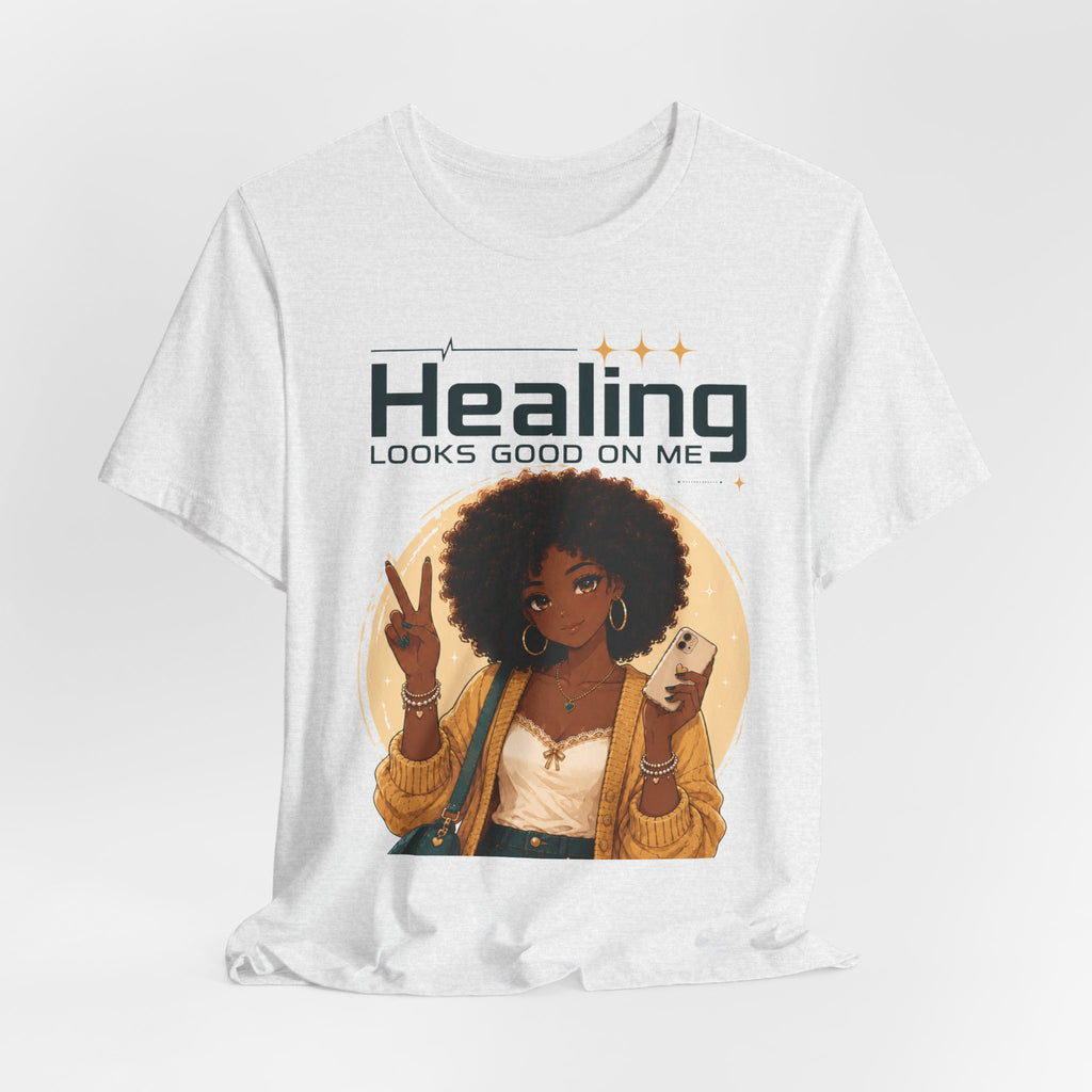 Healing Looks Good On Me Tee – Afro Woman Self-Care Graphic T-Shirt