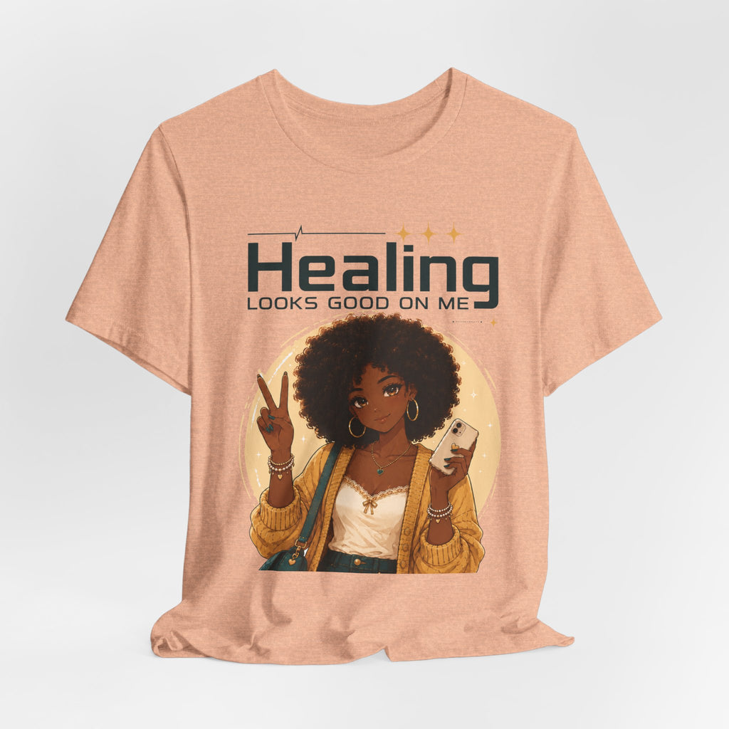 Healing Looks Good On Me Tee – Afro Woman Self-Care Graphic T-Shirt