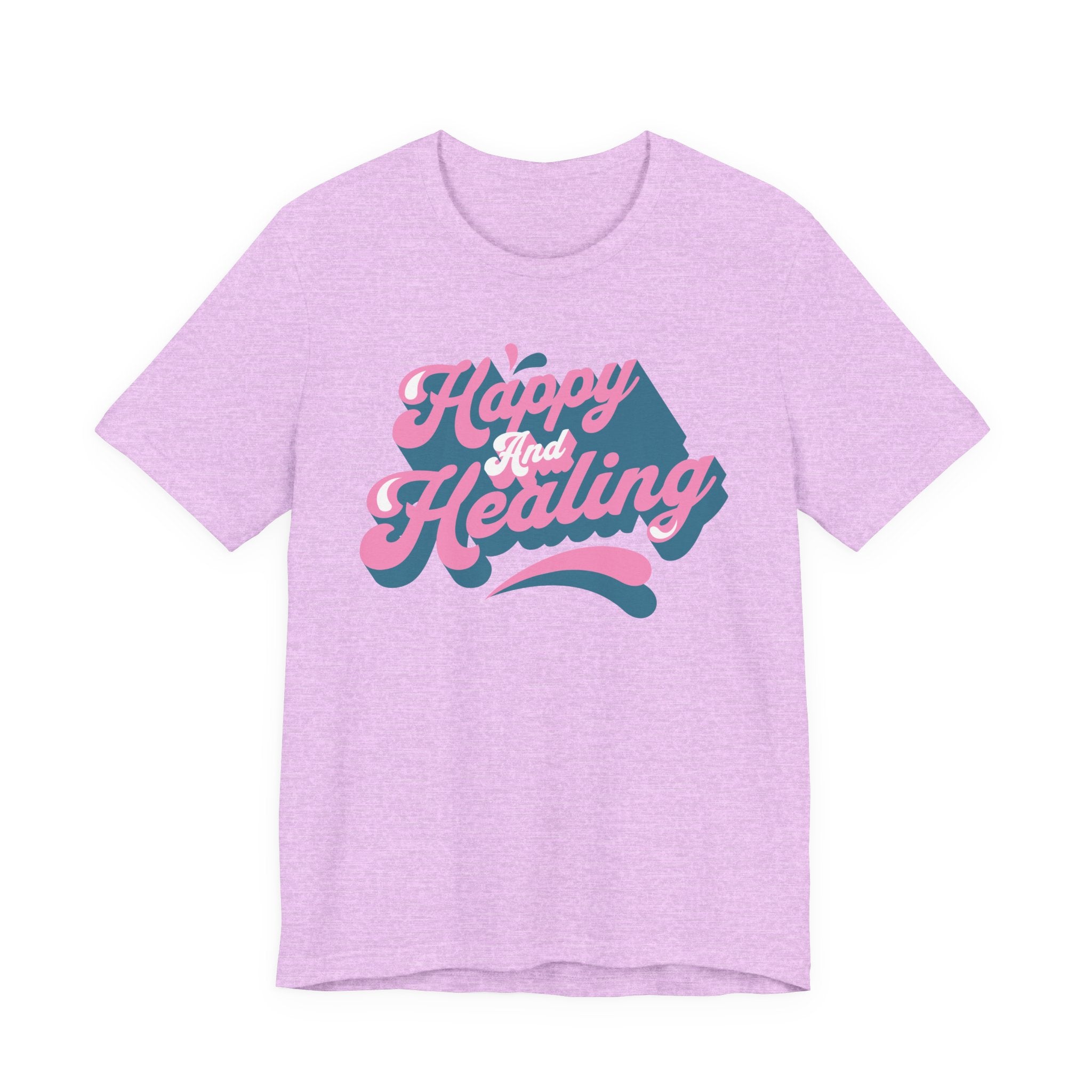 Happy and Healing T-Shirt — Retro Pink & Blue Positive Vibes Tee