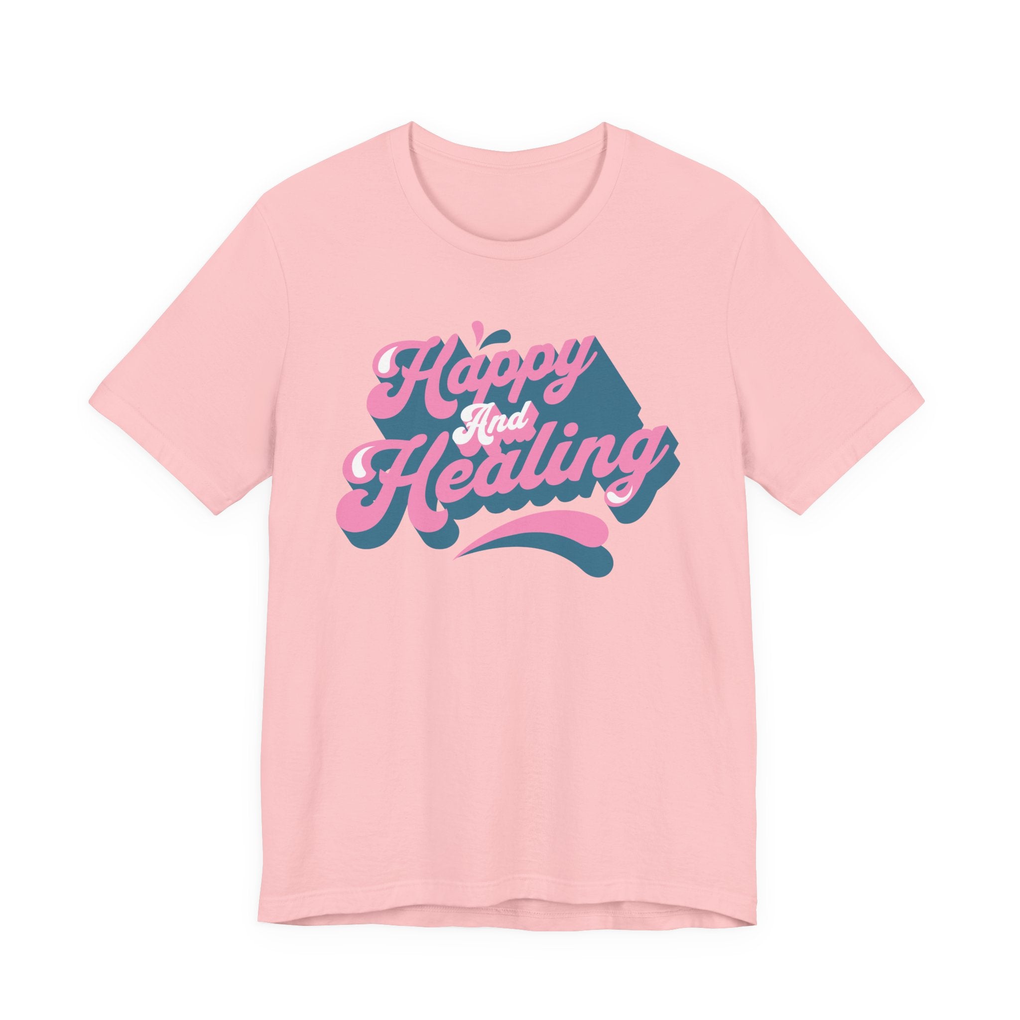 Happy and Healing T-Shirt — Retro Pink & Blue Positive Vibes Tee
