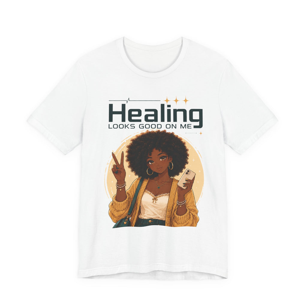 Healing Looks Good On Me Tee – Afro Woman Self-Care Graphic T-Shirt