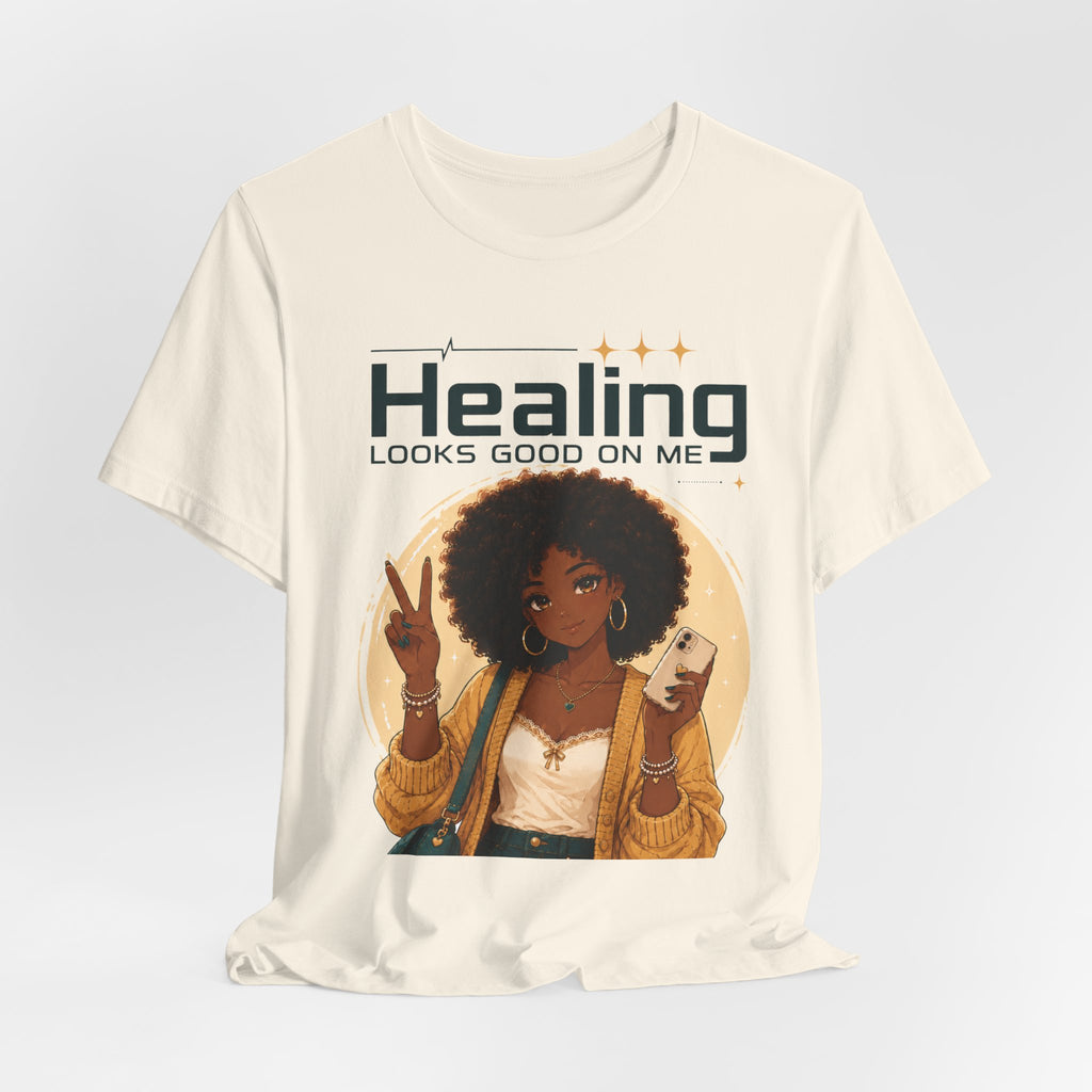 Healing Looks Good On Me Tee – Afro Woman Self-Care Graphic T-Shirt