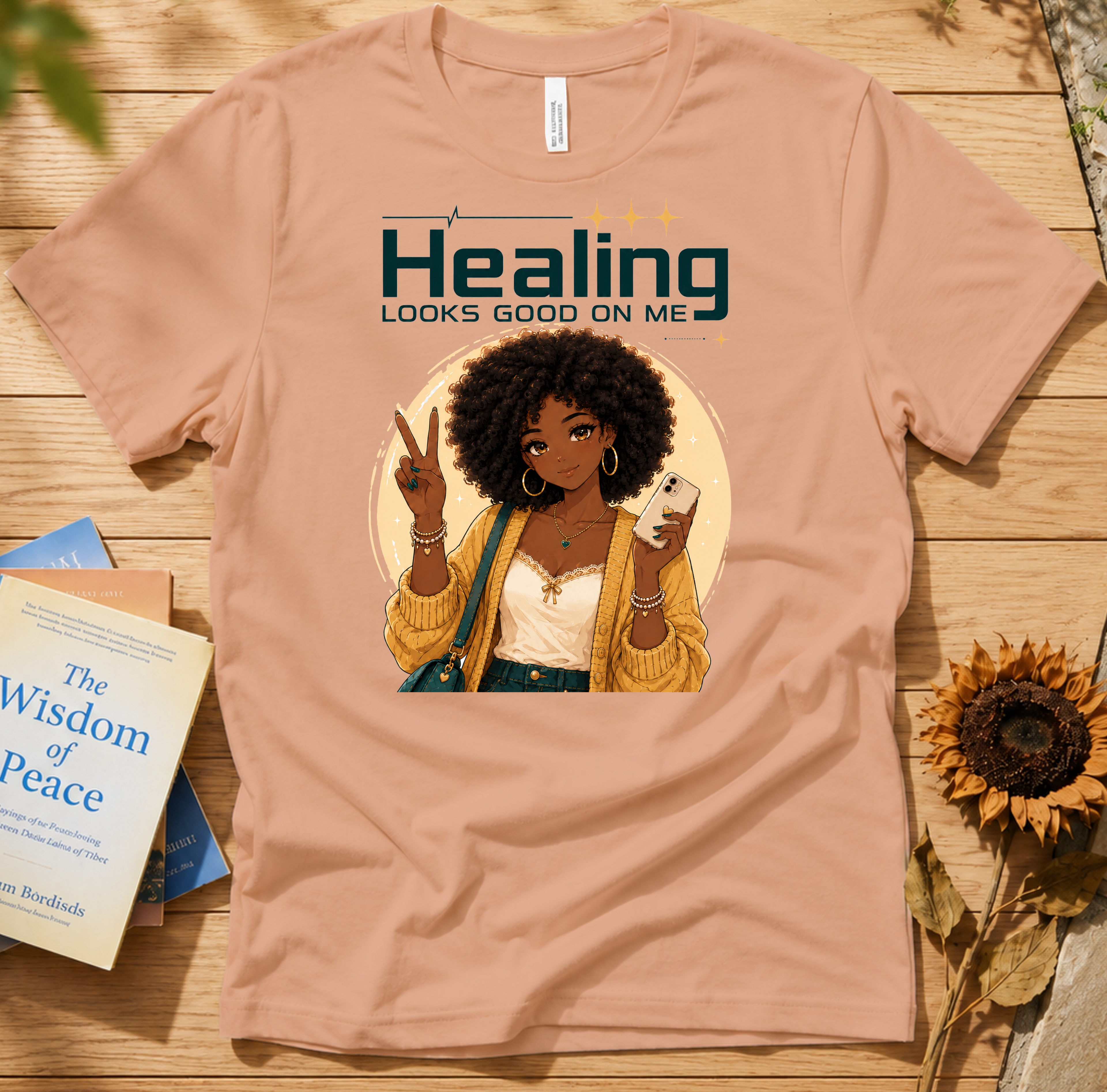 Healing Looks Good On Me Tee – Afro Woman Self-Care Graphic T-Shirt
